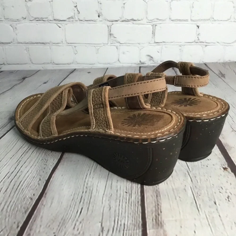 UGG 3146 Strappy Slingback Jute Wedge Sandals Women Size‎ 9 Brown Nubuck/Leather